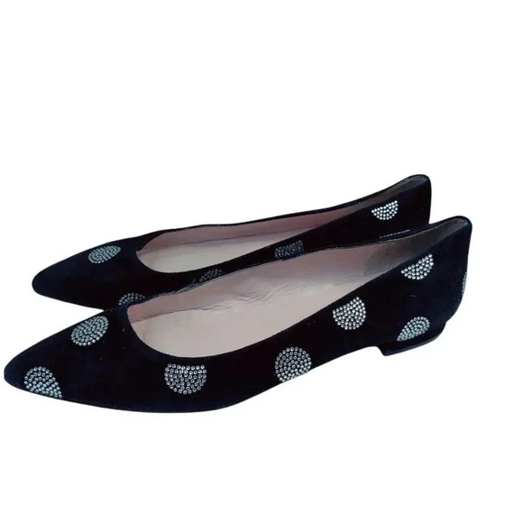 Kate Spade Bayla black suede crystal polka dot pointed flats size 7.5 - Picture 2 of 16